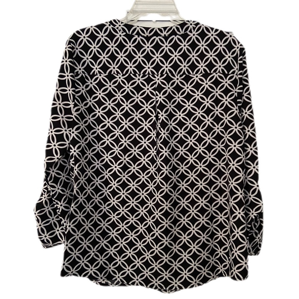 NY Collection Black and White Mandarin Collar Blouse Size Large - Picture 3 of 13